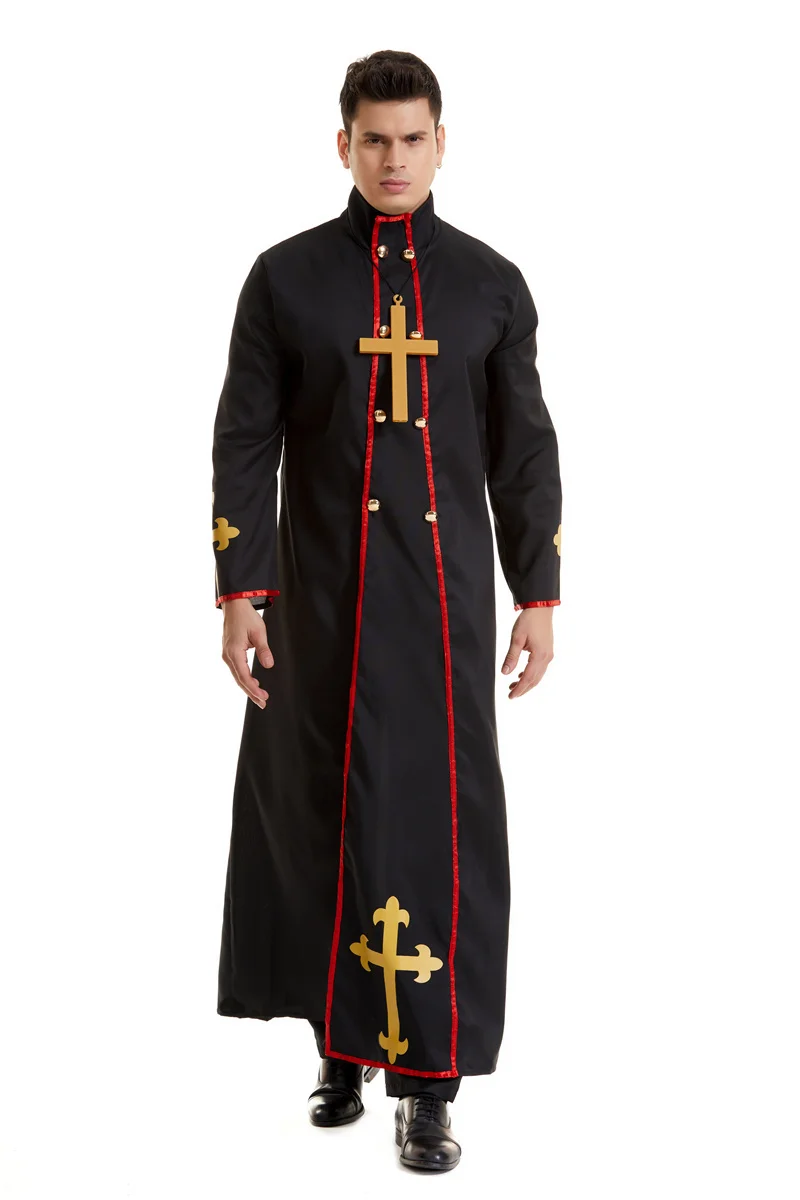 Chiesa cattolica medievale chiesa religiosa di massa vestaglia missionaria uomini abbigliamento Cosplay Costume da sacerdote festa di carnevale di Halloween