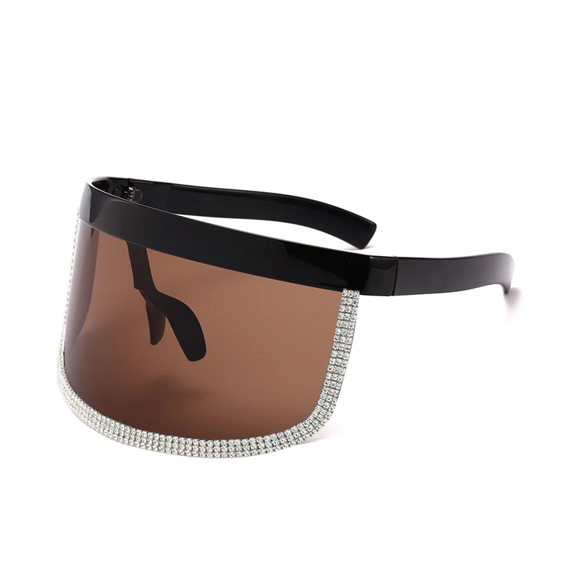 Trendy Diamond Oversized Shield Visor Sunglasses Women Flat Top Mask Mirrored Shades Men Windproof Eyewear Gafas De Sol