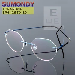 Prescription Custom Rimless Glasses For Myopia -0.5 to -8.0 Men Women Titanium Alloy Frame Anti Blue Light Or Photochromic UF173