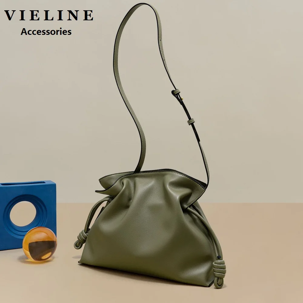 VIELINE Women\'s Stylish Drawstring Crossbody Bucket Bag One Shoulder Pleated Handbag Ladies Mini Purse