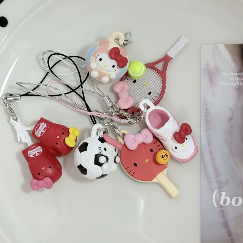Kawaii sanrio meu doce piano chaveiro pendurado corda tênis badminton olá kitty telefone corrente pingente anti-perdido cordão saco decoração