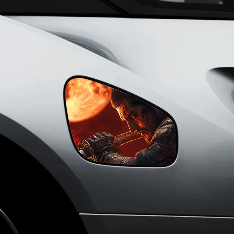 

Waterproof and scratch-proof PVC currency fuel tank cover sticker, bright orange and white designSamurai Flame Car Decal -