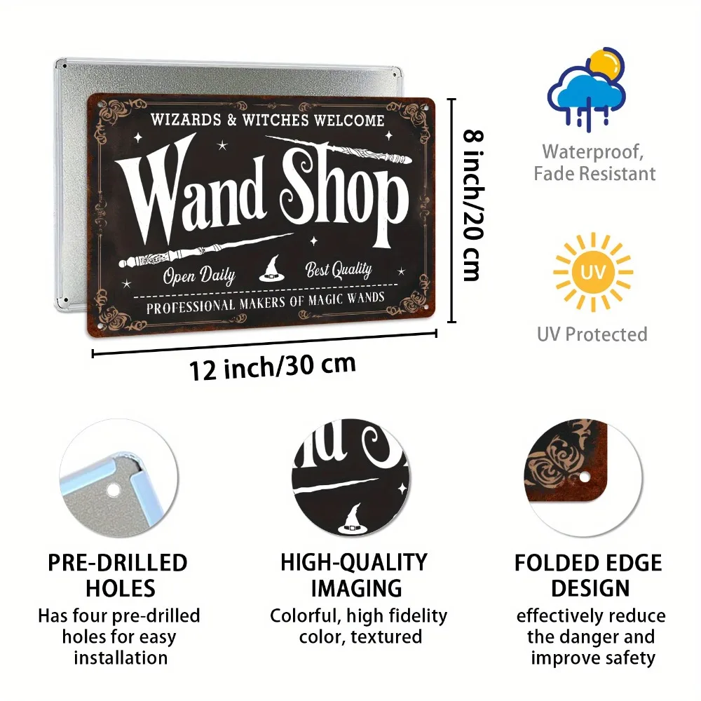 لافتة قصدير معدنية من Wand Shop Wizards & Witches ترحيبًا عتيقة للهالوين، ديكور منزلي للمنزل المسكون في المزرعة