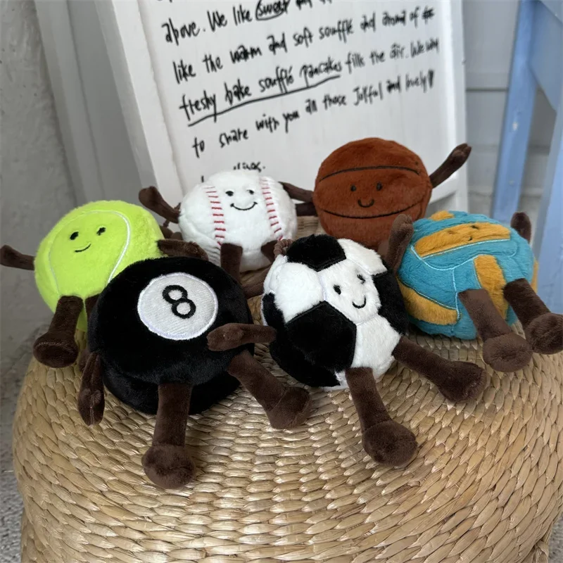 Cute Sports Ball Plush Toy Collection Tennis Basketball Football Baseball Volleyball Stuffed Dolls Keychain Gift For Sports Fans
