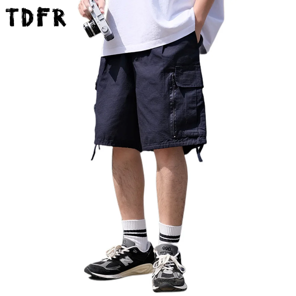 Multi-Pocket Cargo Shorts Mens Summer Safari Style Loose Wide Leg Knee-length Half Pants Elastic Waist Bermuda Shorts Men