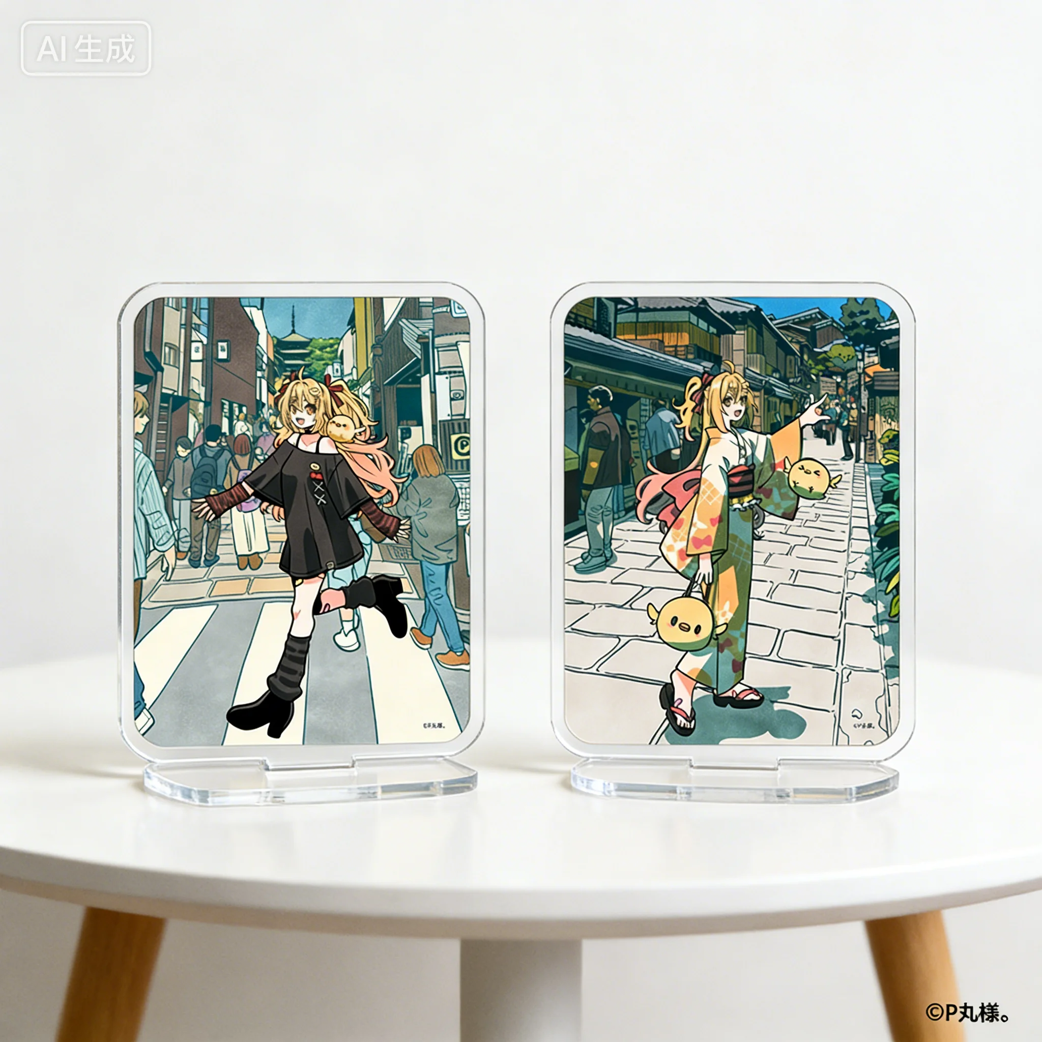 P-Maru-sama Character Creative Collection The 24 Seasons of Japan series rectangle Acrylic Stand Model Plate Keychain Desk Decor
