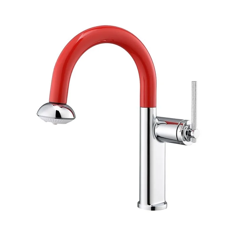 

Splash Proof Household Bathroom Pull-out Hot and Cold Basin Faucet Simple Red Cream Style Faucet