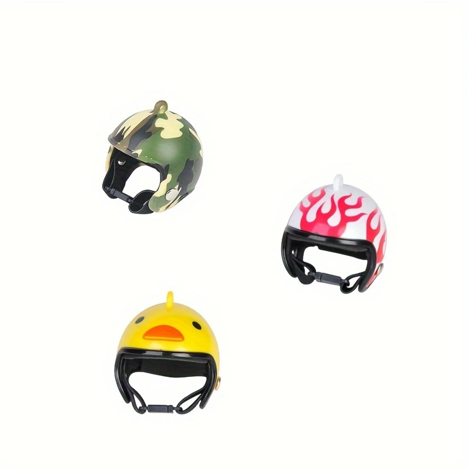 3pcs Miniature Chicken Helmets, Pet Safety Headgear With Adjustable Strap, Novelty Protective Poultry Hats, Camouflage, Flame, A