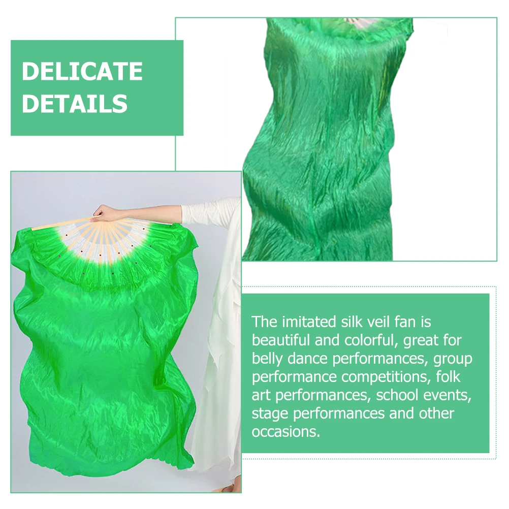 

Folding Bamboo Silk Dance Fans Light Green Long Belly Dance Fan for Wedding Handheld Dancing Accessories Performance