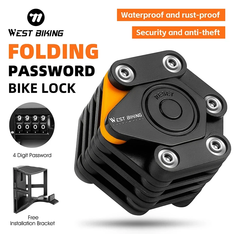 WEST BIKING BIKE Folding Password Lock High-Security Anti-Theft Portable Cycling Chain Lock With Mount Bracket Accessories