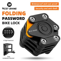 WEST BIKING-candado de contraseña plegable para bicicleta, candado de cadena portátil de alta seguridad antirrobo con soporte de montaje, accesorios