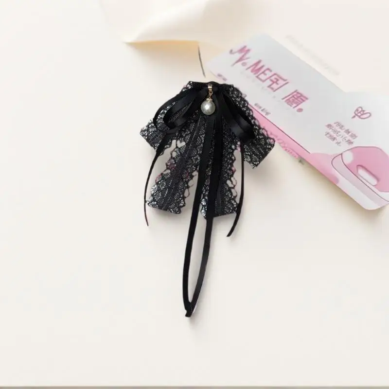 Модная черная кружевная лента, галстук-бабочка, жемчужная подвеска, брошь, женская рубашка, воротник, одежда, галстук, украшения, аксессуары