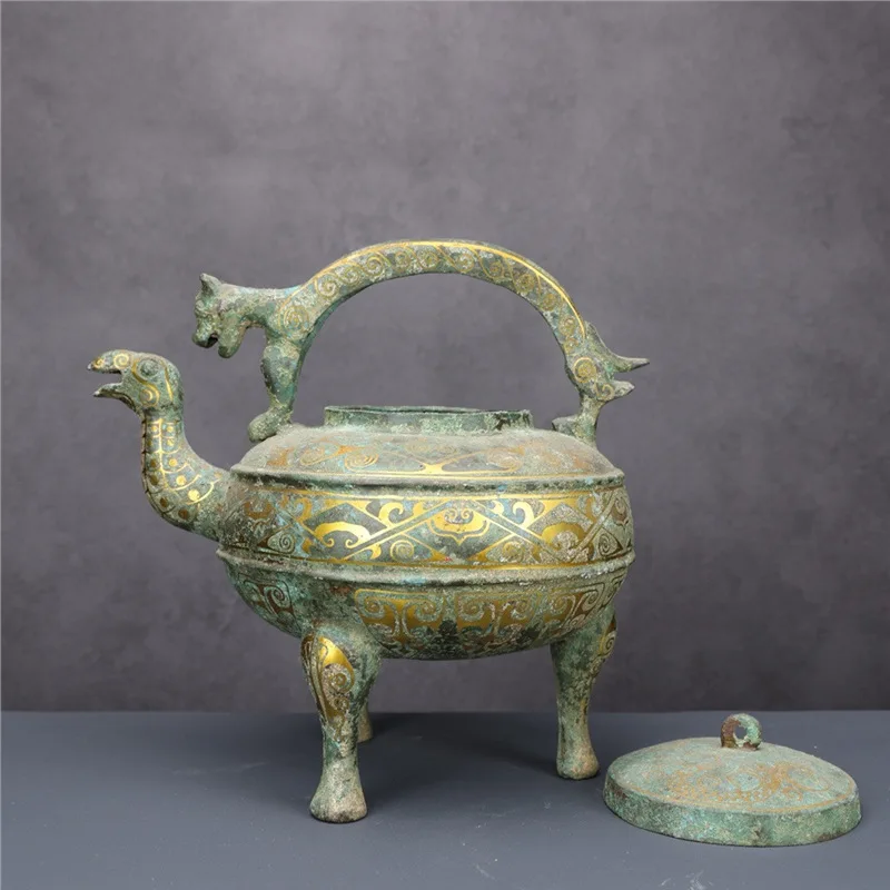 Wrong Gold Shang Dynasty Lifting Handle Crested Copper Imitation Museum Making Home Crafts Decoration High-End Gifts