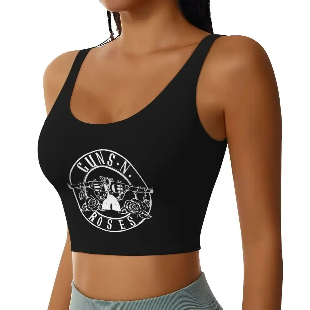 

Custom Guns N Roses Bullet Logo Workout Crop Tank Tops Women Seamless Hard Rock Band Yoga Running Sports Bras