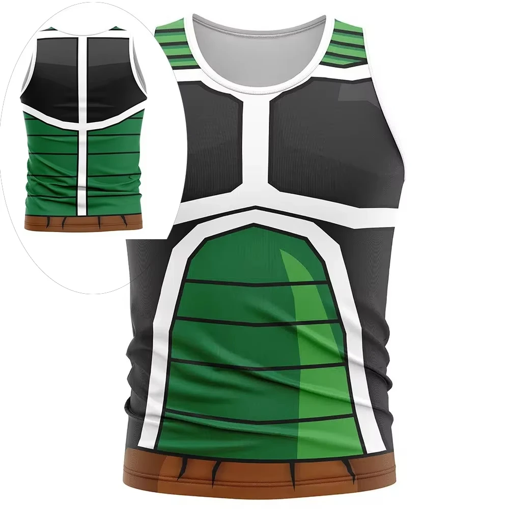 Camiseta sin mangas de cosplay de armadura Saiyajin Summer Bardock, estampada en 3D, estilo retro urbano, de fibra de poliéster, talla grande, para adultos y niños, conjunto padre-hijo