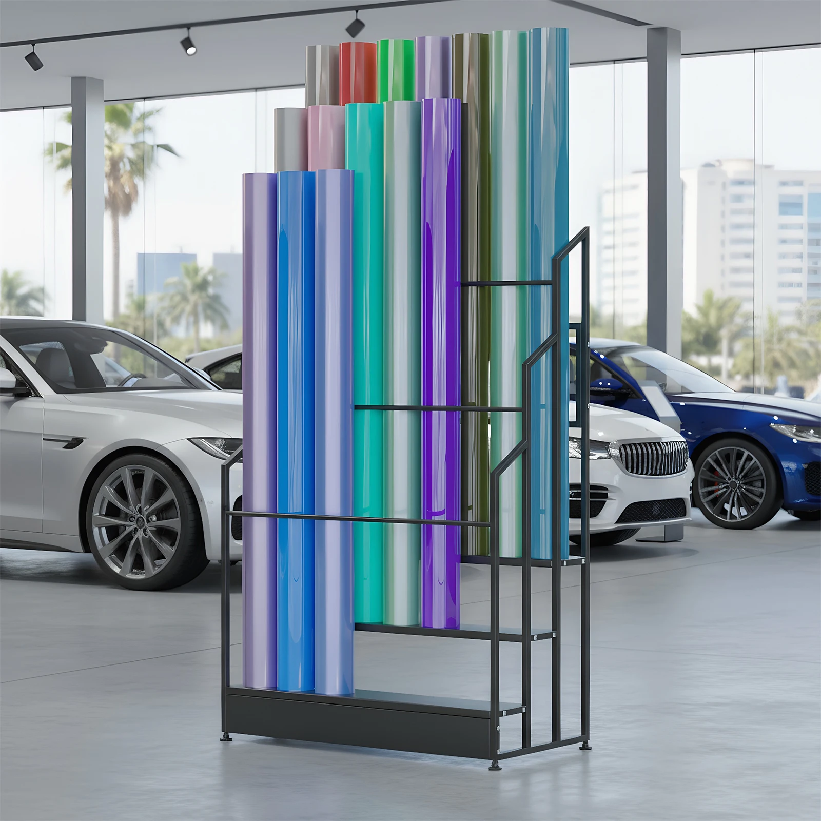 

Трехуровневый напольный органайзер из прочной стали для рулонов винила с регулируемыми направляющими для рукоделия и DIY-проектов