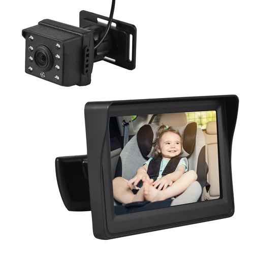 Cámara de monitor de coche de bebé 1080P para asiento trasero de bebé pantalla de espejo de asiento de coche de 4,3 pulgadas 150 ° Cámara de visión nocturna para coche con visión amplia