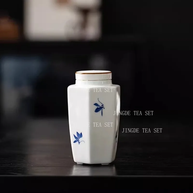 250ml Chinese Style Ceramic Tea Caddy Hand Drawn Sealed Portable Tea Can Moisture Proof Storage Tank Tea Ceremony Accessories