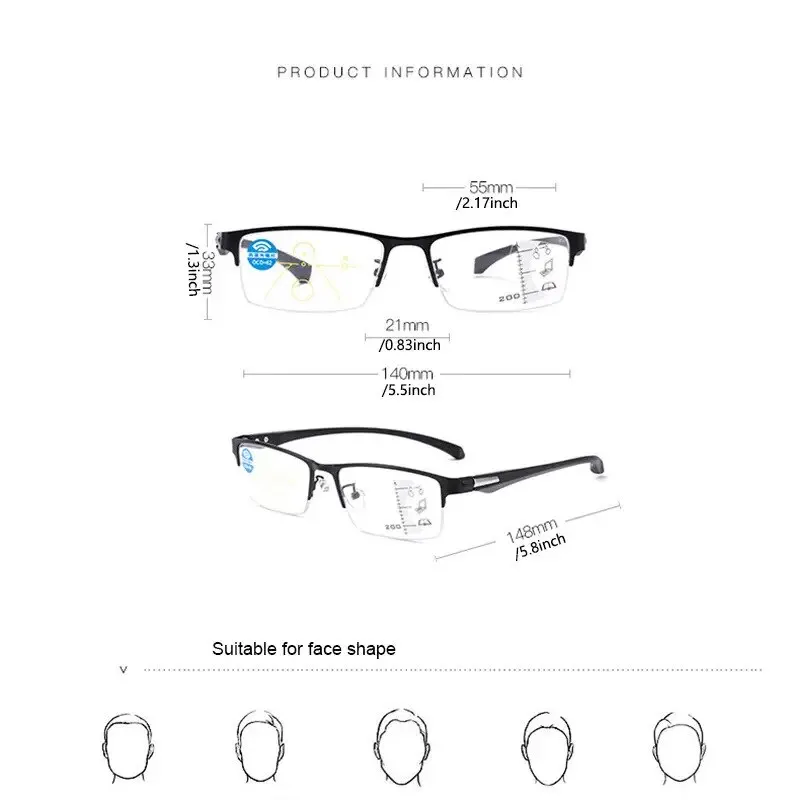 Multifocal Progressive Reading Glasses for Business Office Computer Eyeglasses with Anti Blue Light Presbyopic Lens Eyewears