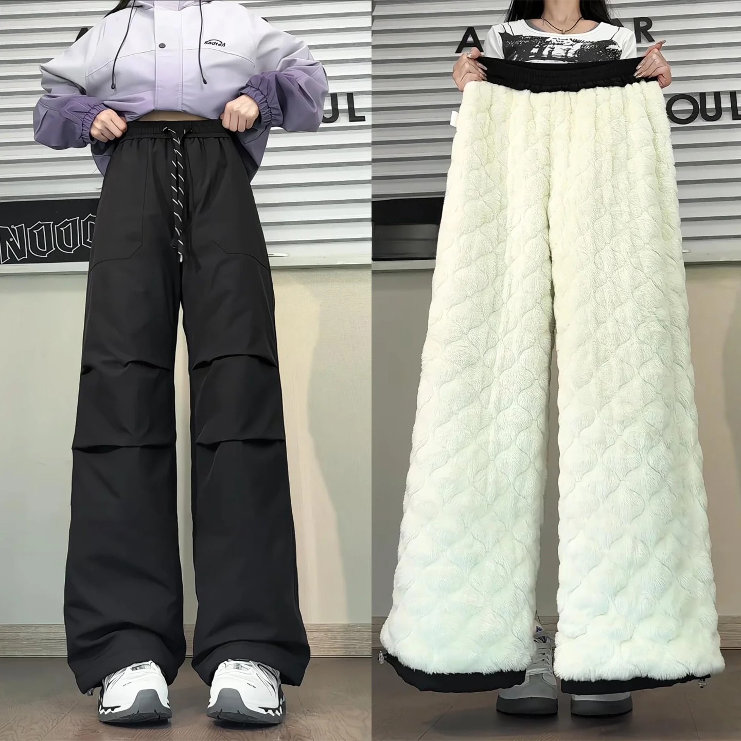 

Женские зимние брюки из утолщенного бархатного флиса, очень теплые, ветрозащитные, повседневные, прямого кроя, Cleanfit, с высокой талией