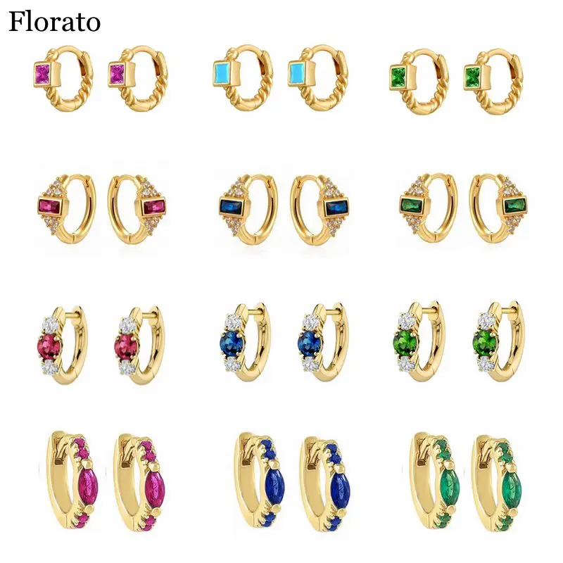 

925 Sterling Silver Ear Needle 8-Color Square Zircon Hoop Earrings Gold Earrings for women CZ Twist Wreath Fashion Jewelry Gifts