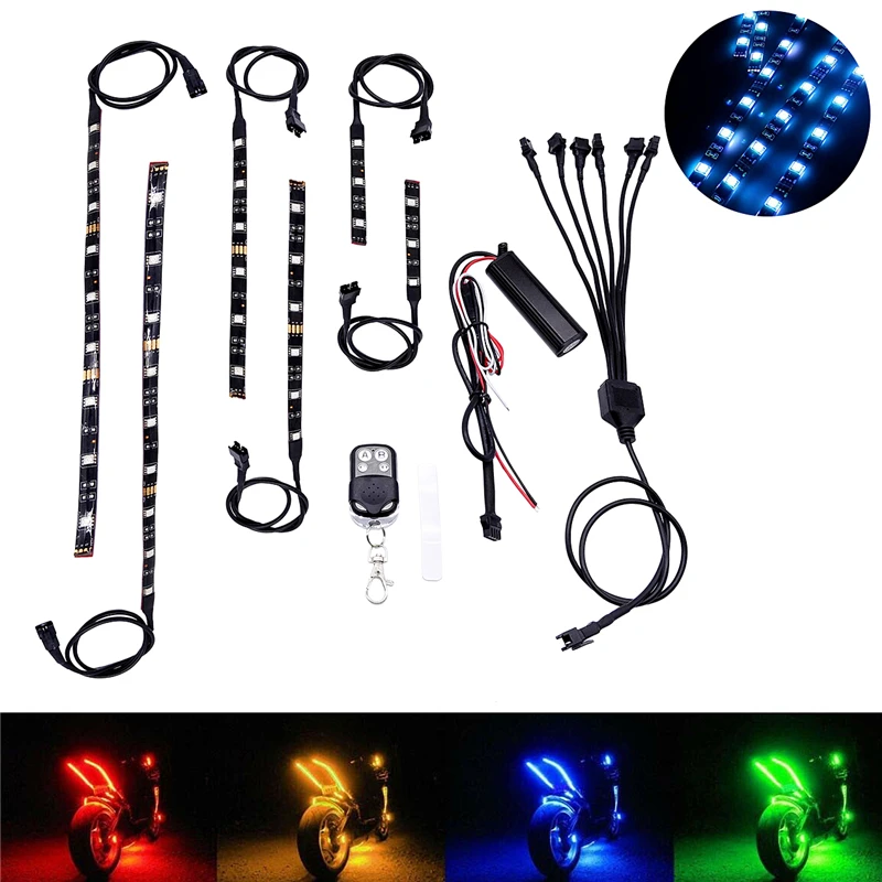 6pcs Motorcycle 18 Colors LED Neon Strip Lamp LED Decorative Light Kit Tail Light Wireless RGB Remote Control Under Glow Lights