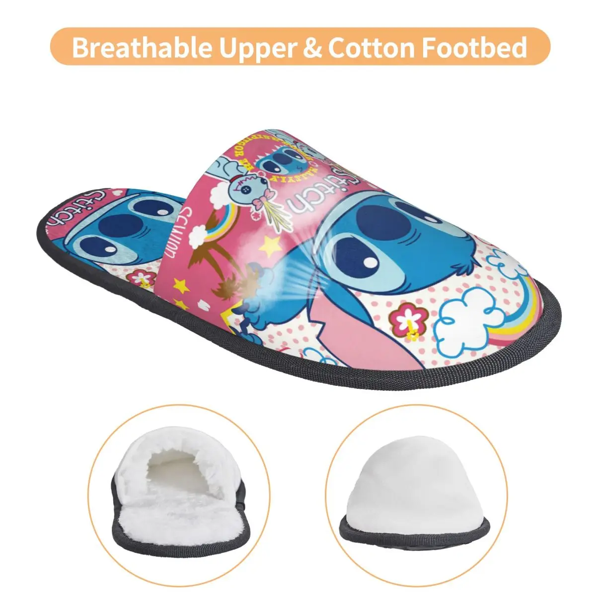 شبشب منزل شتوي كرتوني من Lilo And Stitch، شبشب داخلي ناعم من إسفنج الذاكرة مضاد للانزلاق