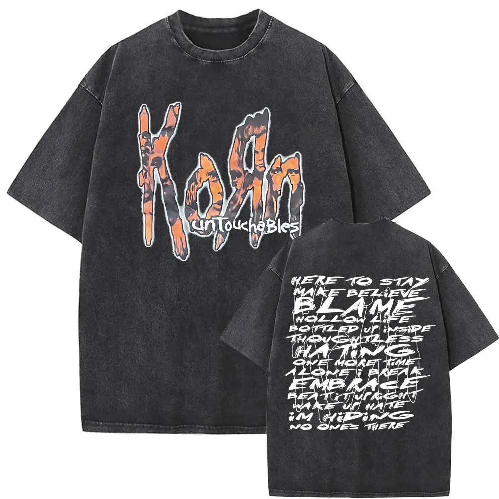 Washed Vintage Korn Rock Band Untouchables Album Print T Shirts Men Women Fashion Oversized Tshirt Male Classic Gothic T-shirts