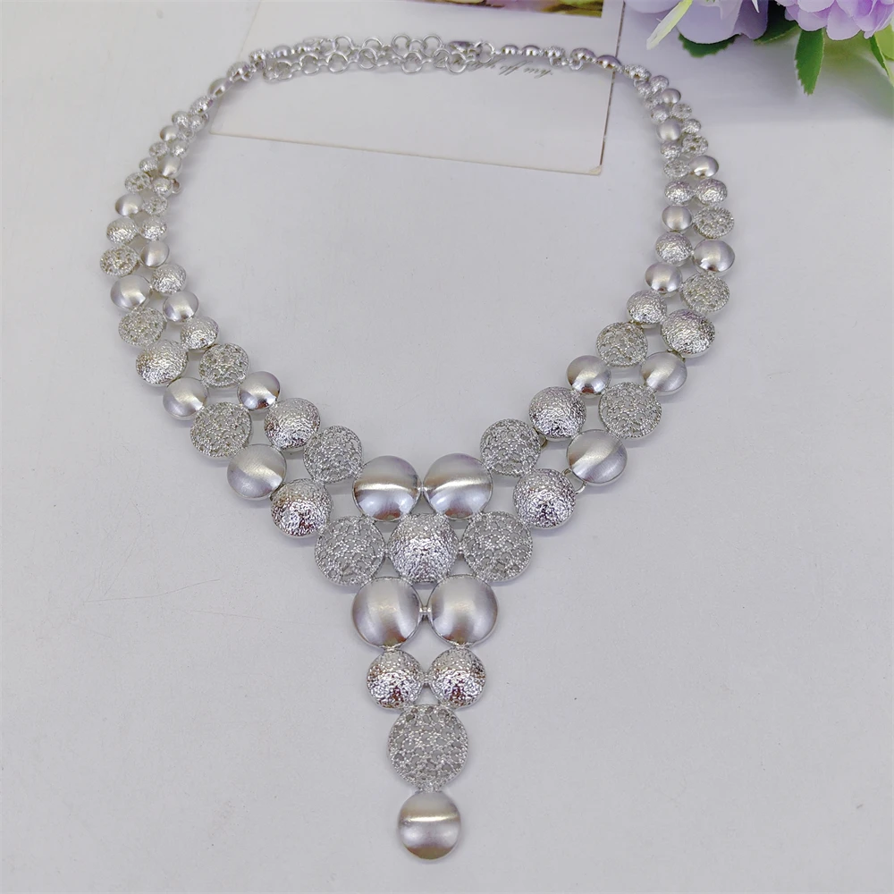 TITI Silvery Color Jewelry Set Elegant Pendant Necklace Earrings Bracelet Ring 4PCS Set Jewelry Party Nigeria Trending