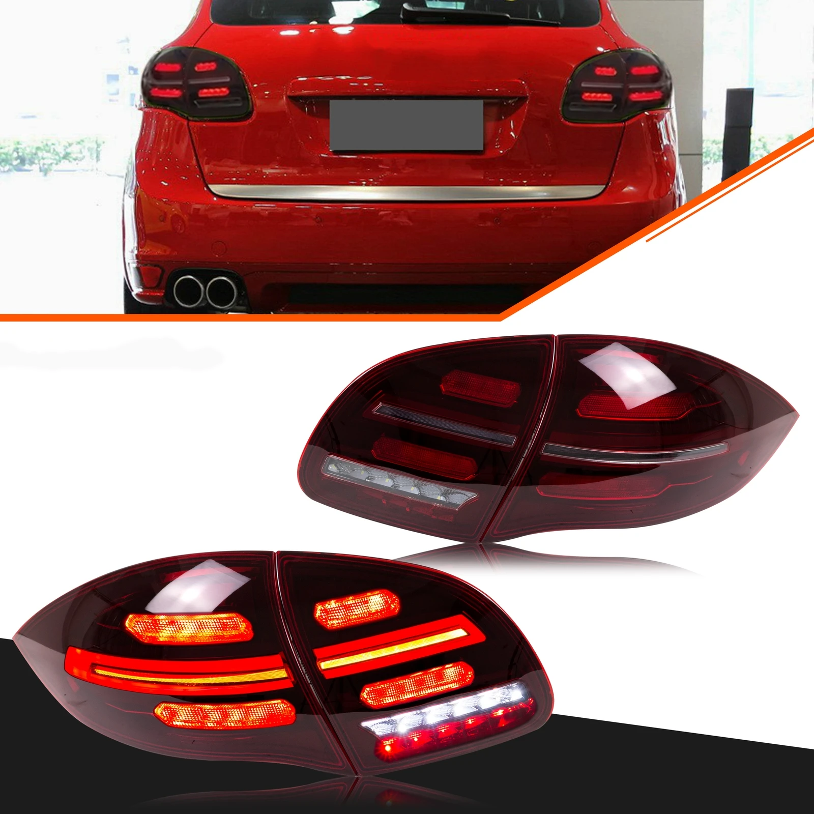 

Светодиодные задние фонари для Porsche Cayenne 958 92A 2011-2014, последовательный указатель поворота, красные задние фонари в сборе