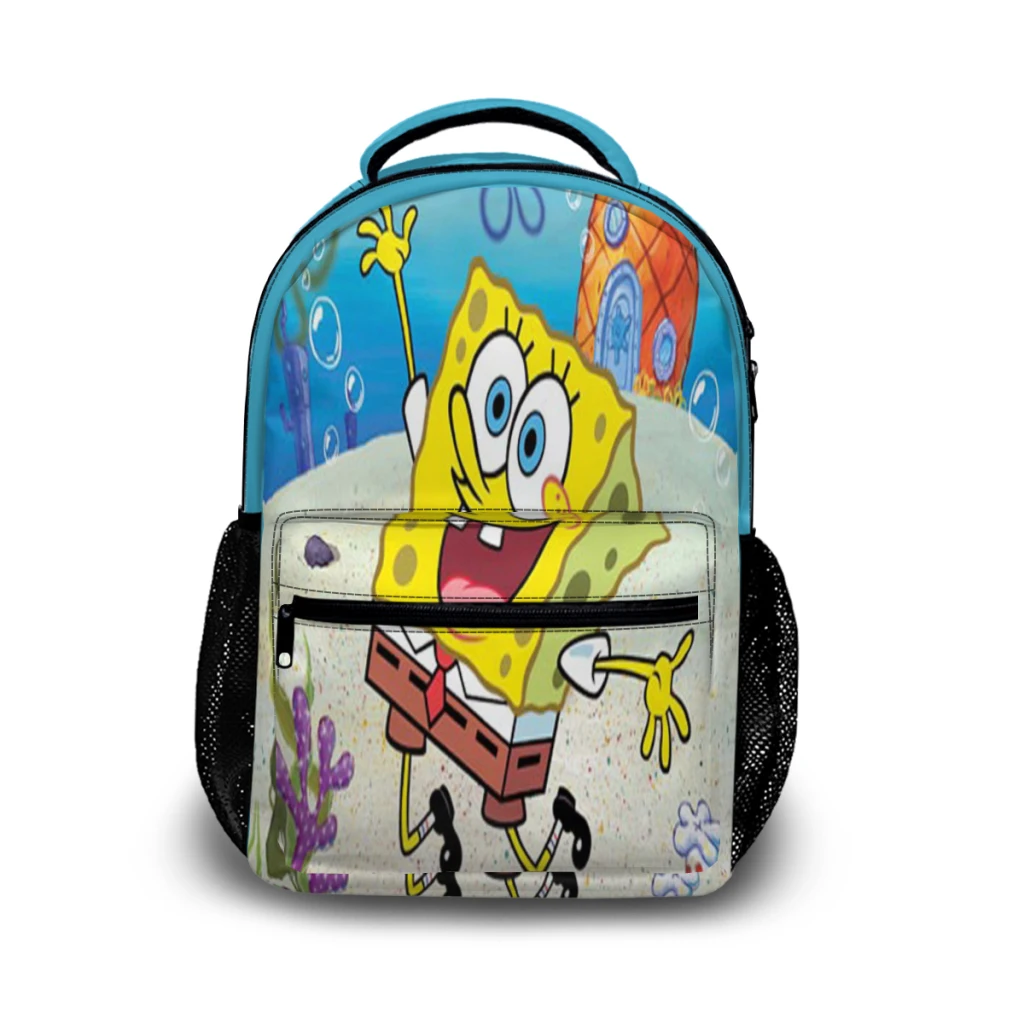 Bonito Spongebob Padrão School Bag, desenhos animados mochila impressão, elegante, novo, 17"