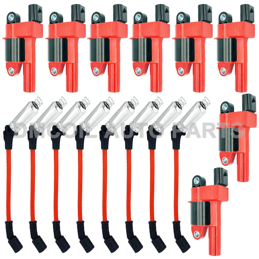 Red Ignition Coil And Ignition Wires Sets Spark Plug Fit Cadillac Chevrolet Impala Suburban GMC Savana Yukon V8 UF41 SI-AT38018