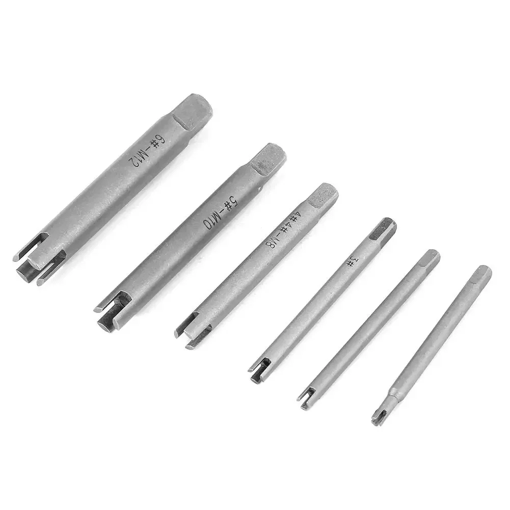 

6pcs/set Broken Speed Out M8 M10 M12 Damaged Screw Tap Extractor Drill Bits Set Alloy Steel Broken Bolt Stud Head Taps Remover