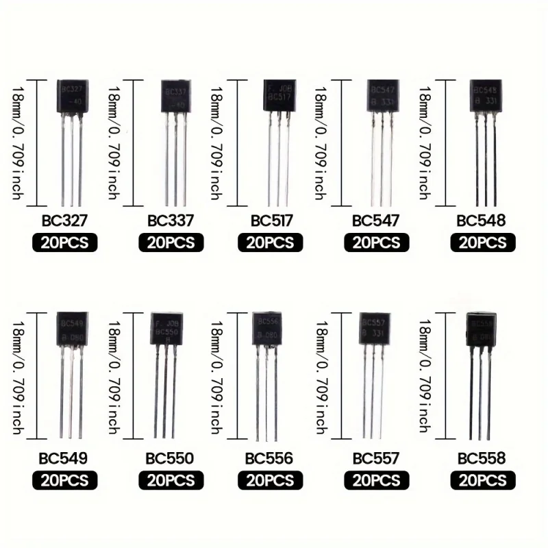 200PCS TO -92 Electronic Transistor Kit with Box PNP/NPN 10 Kind BC327,BC337,BC517,BC547,BC548,BC549,BC550,BC556,BC557,BC558 Set image 3