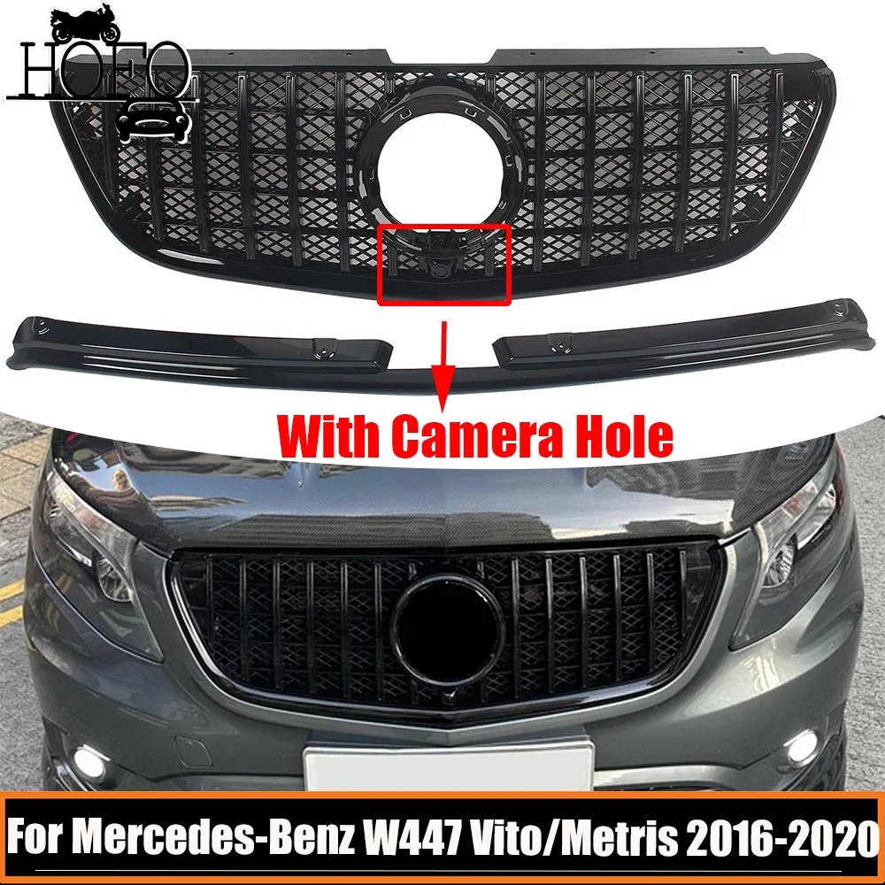 Car Front Bumper Grille Radiator Grills GT-R Style For Mercedes-Benz W447 Vito/Metris 2016 2017 2018 2019 2020