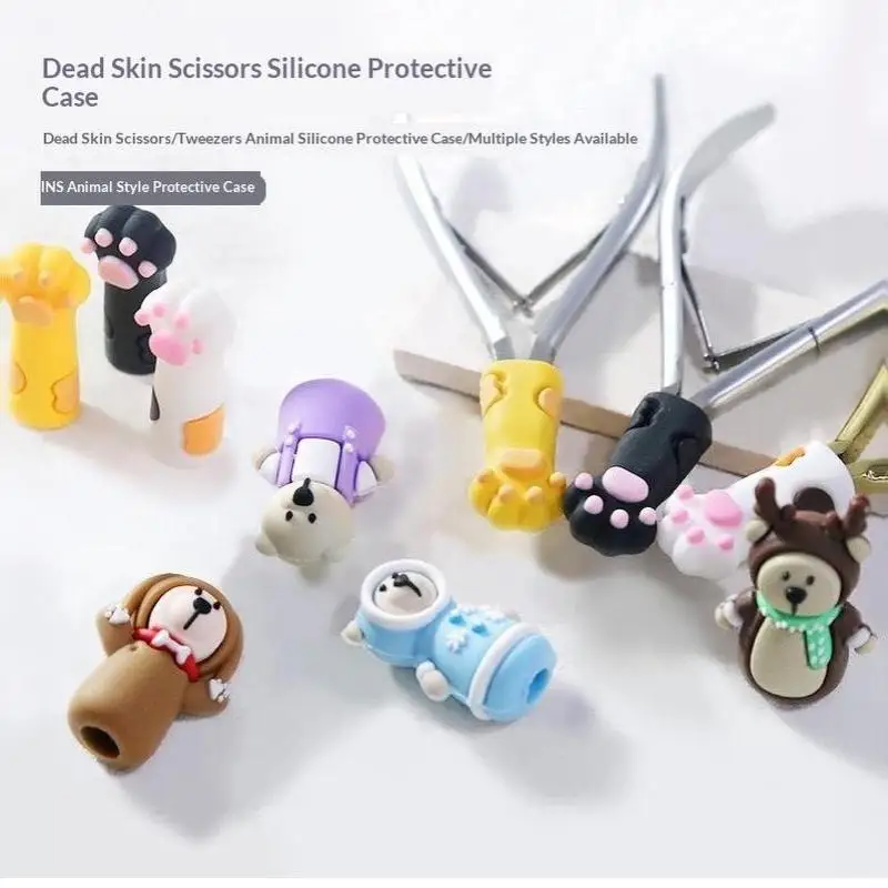 1Pcs Universal Silicone Cuticle Trimmer Handle Cover Cute Animal Shape Scissor Protector For Manicure Tool Accessory