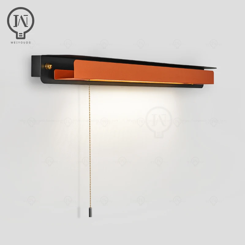 Lámpara de pared de tira larga Simple y moderna con interruptor de cordón, luz de lectura de cabecera de dormitorio, escritorio de estudio, lámpara de pared LED