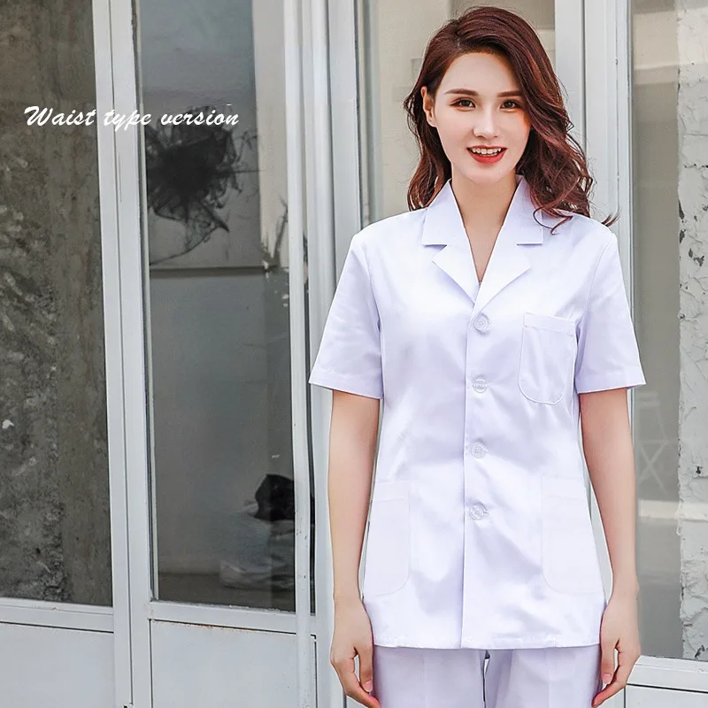 White Coat Short Men\'s Doctor Clothes Short-sleeved Women\'s Long-sleeved Tops Dental Overalls Half-sleeved Thin Summer