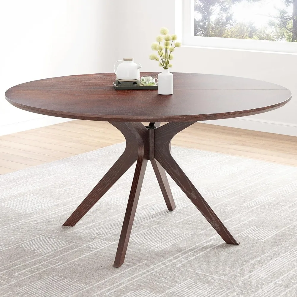 

Solid Wood Round Dining Table for 4-6 Seating with Cross-Legged Base