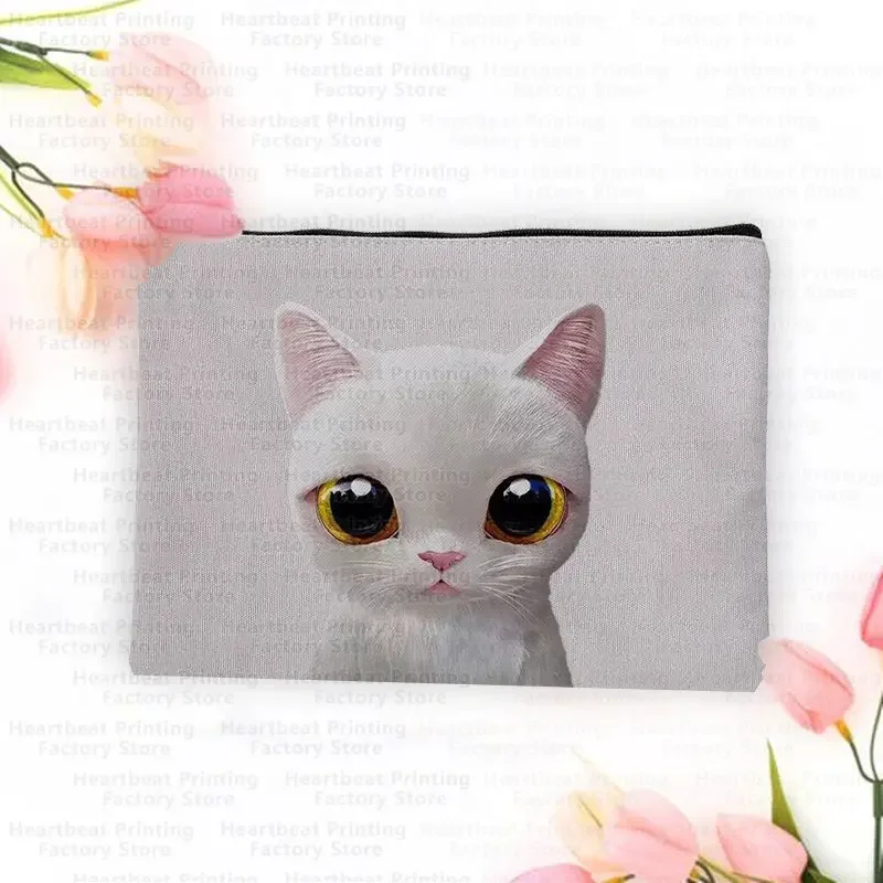 Women Makeup Bag Fashion  Pretty Japanese Style Cosmetic Bag Illustration Cat Girl Print Heat Transfer Multifunction Pencil Case