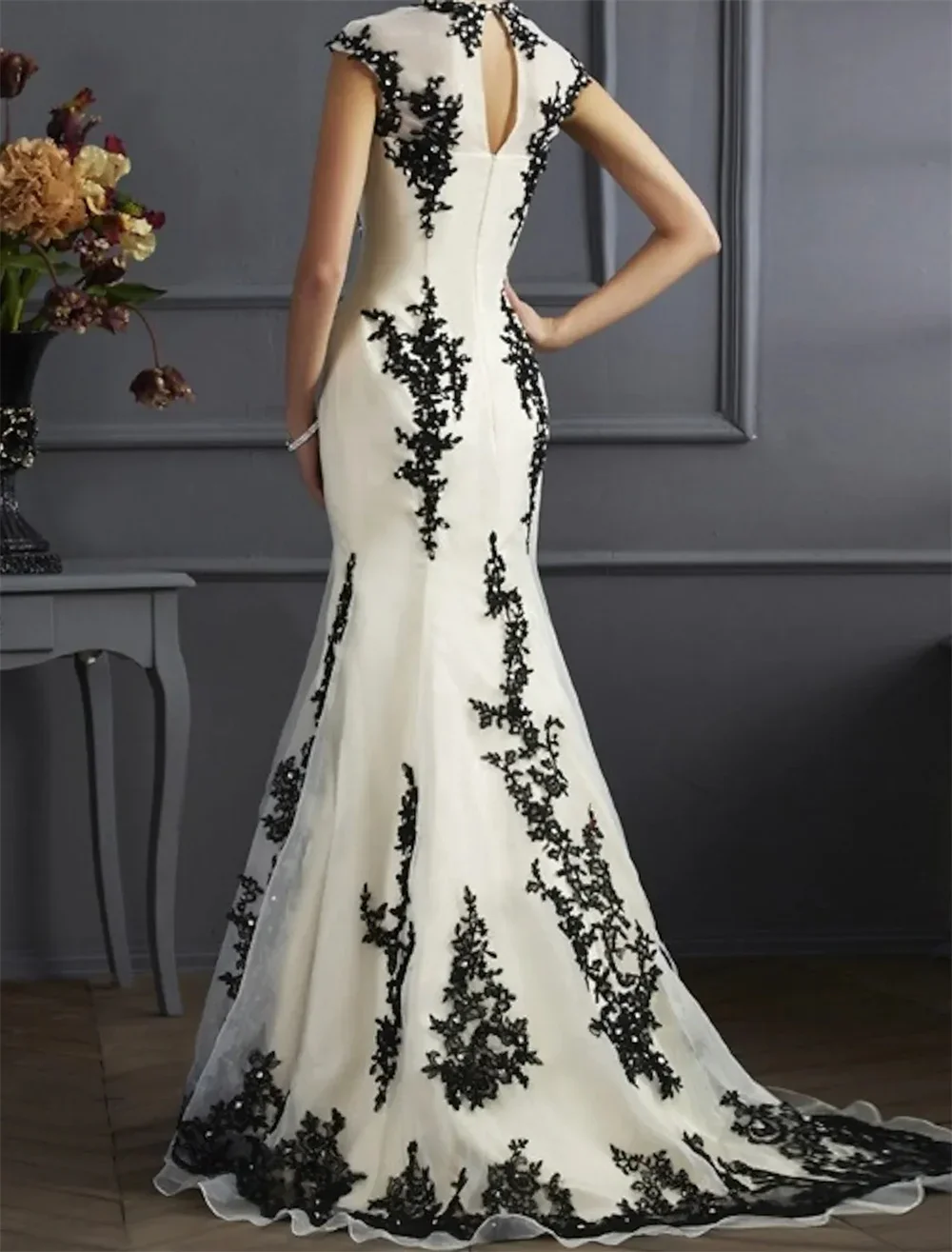 Mother of the Bride dresses A Line  elegant  High neck train  lace  satin  tulle  short sleeves Floor length SleevlessCustomized