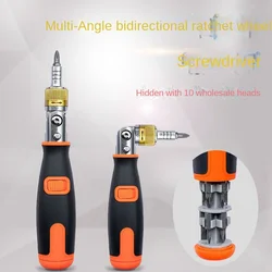 Ratchet screwdriver, bidirectional multi angle functional set, 10 in 1 portable plum blossom screwdriver with magnetic screwdriv