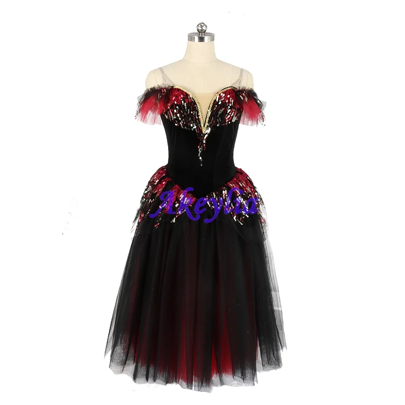 Don Quixote Variations Long Dress Romantic velvet black red for girl ballet professional tutu performance competition JNBL227