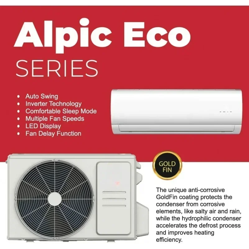 9,000 BTU, 110/120V Ductless Mini Split AC/Heating System With Heat Pump Including 16ft Installation Kit