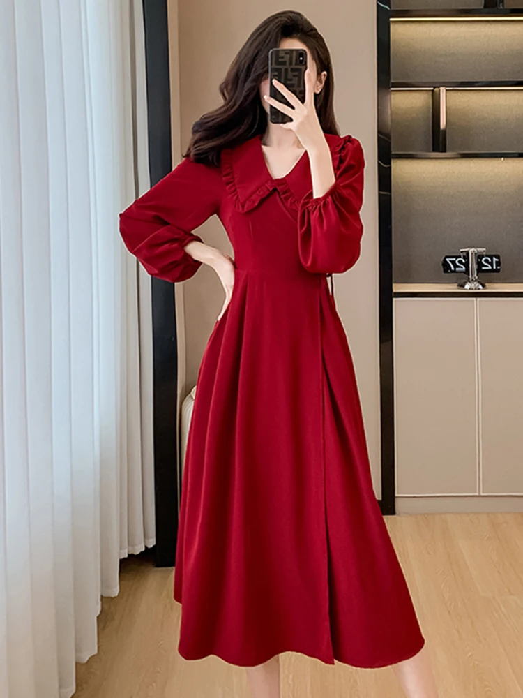 

Новинка весенней коллекции: Женская юбка макси А-силуэта с пышными рукавами и воротником «Питер Пэн», стройнящая, с широким подолом, для офиса и повседневной носки, элегантная.