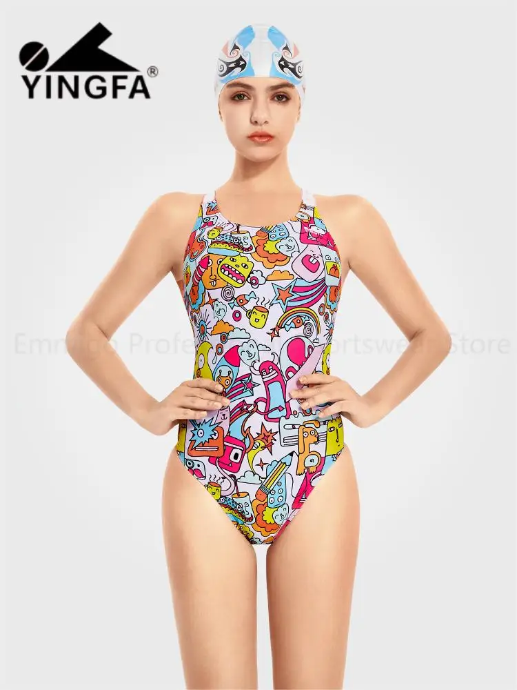 YINGFA Women Professional Athletic Swimsuit Chlorine Resistant Competition Training Sporty Swimwear One Piece Bathing Suit