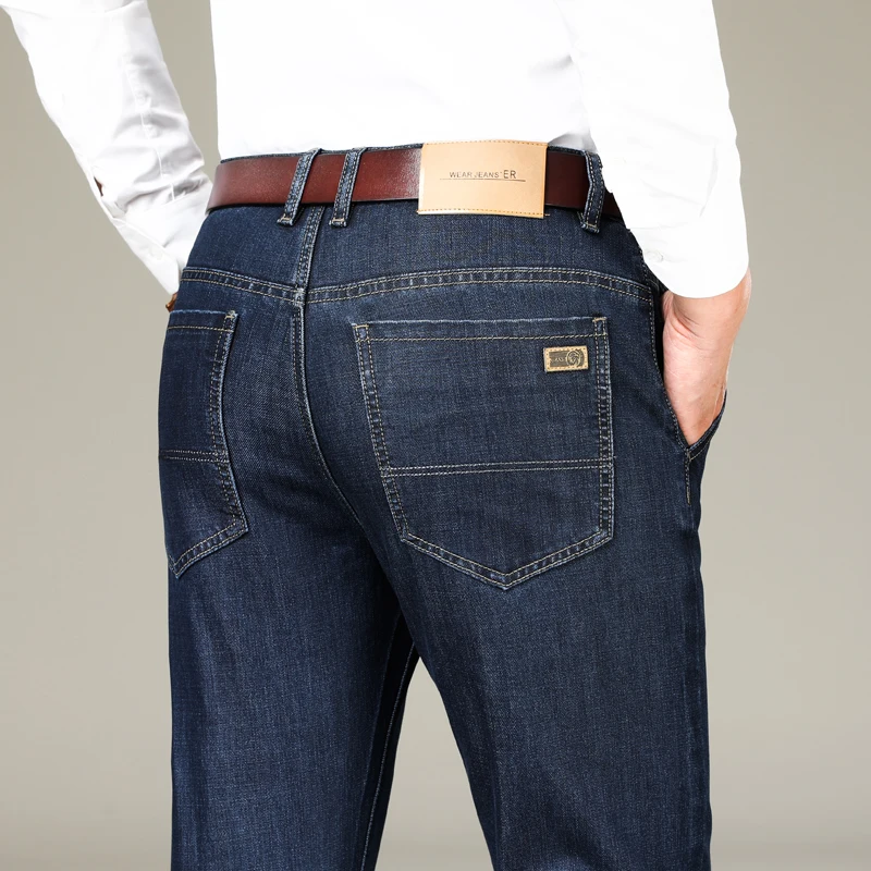 Business Men'S Jeans Casual Straight Stretch Fashion Classic Blue Black Work Denim Trousers Male Versatile Men'S Clothing