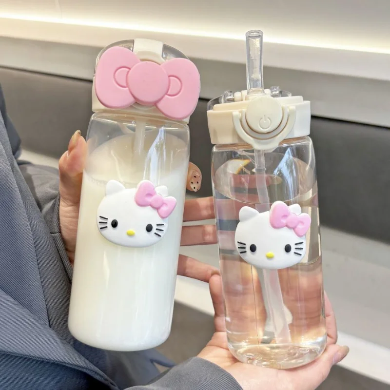 

450ML Sanrio Hello Kitty Large Capacity Plastic Water Cup, Cartoon Portable Beverage Bottle, Outdoor Fitness Sports Straw Cup