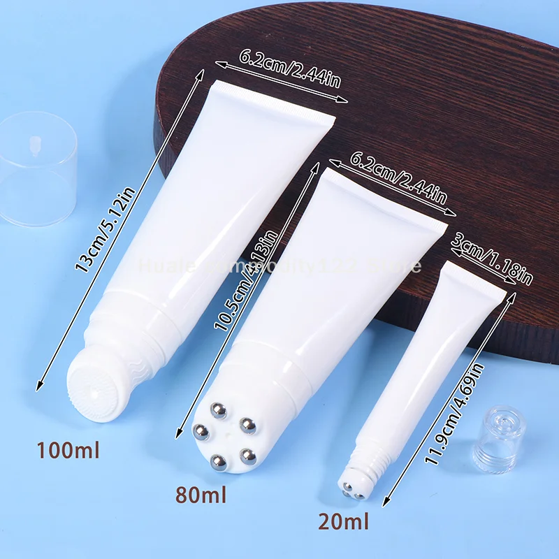 20/50/80100g Spazzola in silicone/Testa a sfera in metallo Tubo morbido cosmetico Massaggio Crema detergente Bottiglia Contenitore di plastica da viaggio vuoto