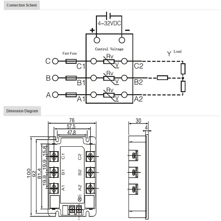 AOYI Hot Sale Three Phase AC DC 60A Solid State Switch SSR3-60DA